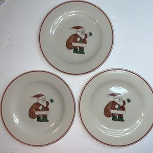 Christmas Santa Holiday Stoneware Replacement Salad Plates White Red Green set 3